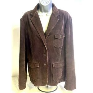Lands End Brown Casual Corduroy Jacket Button Down Pockets Women's Size Medium